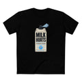 MLKFRTS Milk Hurts Mace Tee in black, front view showing the Milk Hurts milk carton graphic