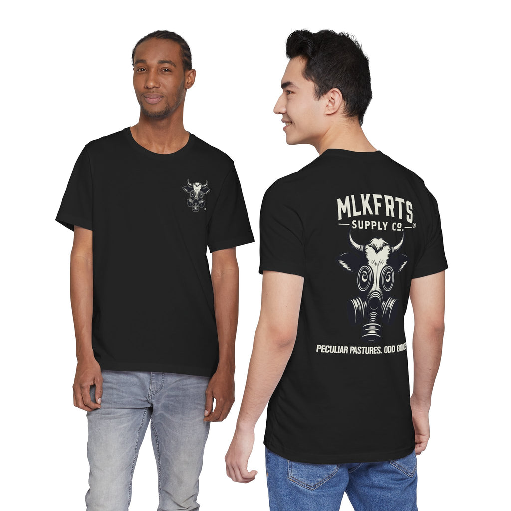 Two models wearing the Black t-shirt, front and back views