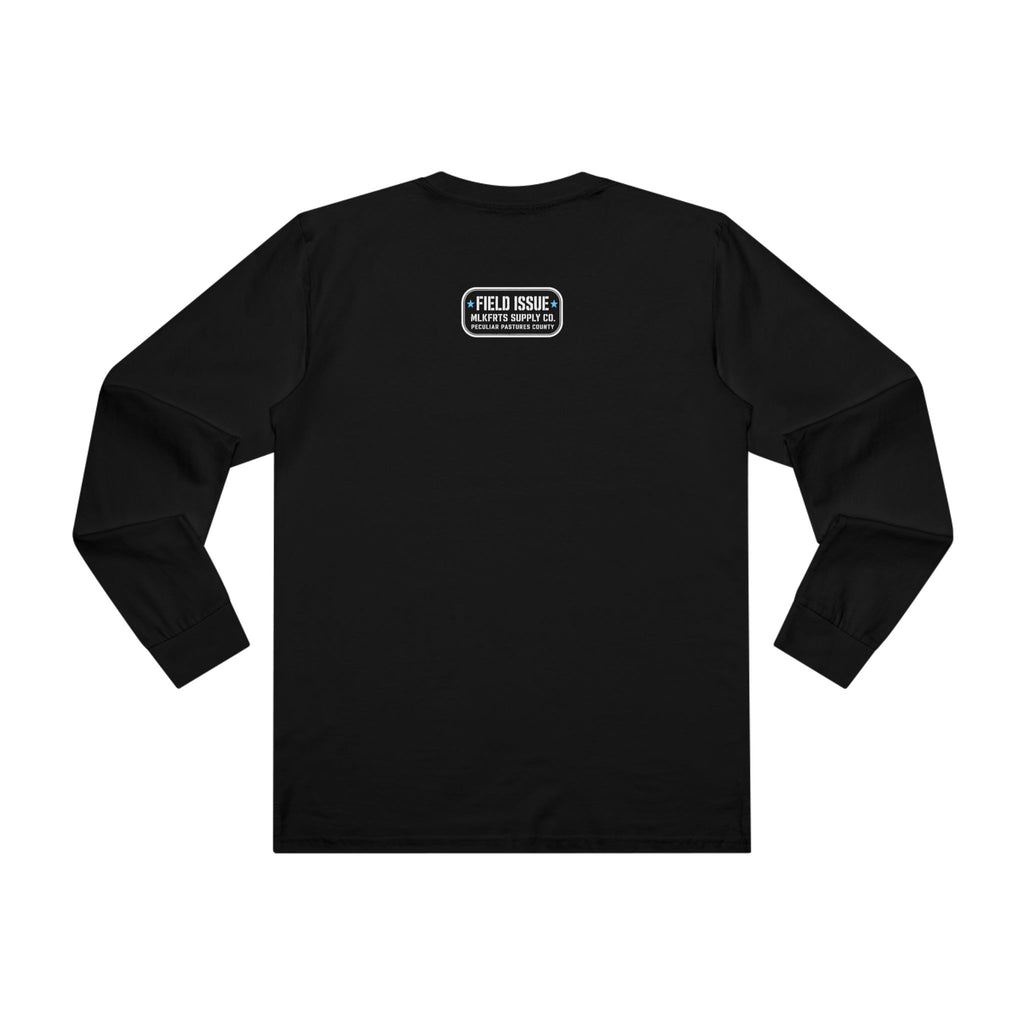 Peculiar Gas Station Long Sleeve Tee in Black, back with the Field Issue stamp on the upper back