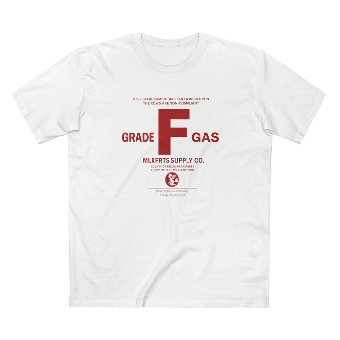 MLKFRTS Grade F Notice of Non-Compliance tee in White, front view with the red Grade F notice of non-compliance