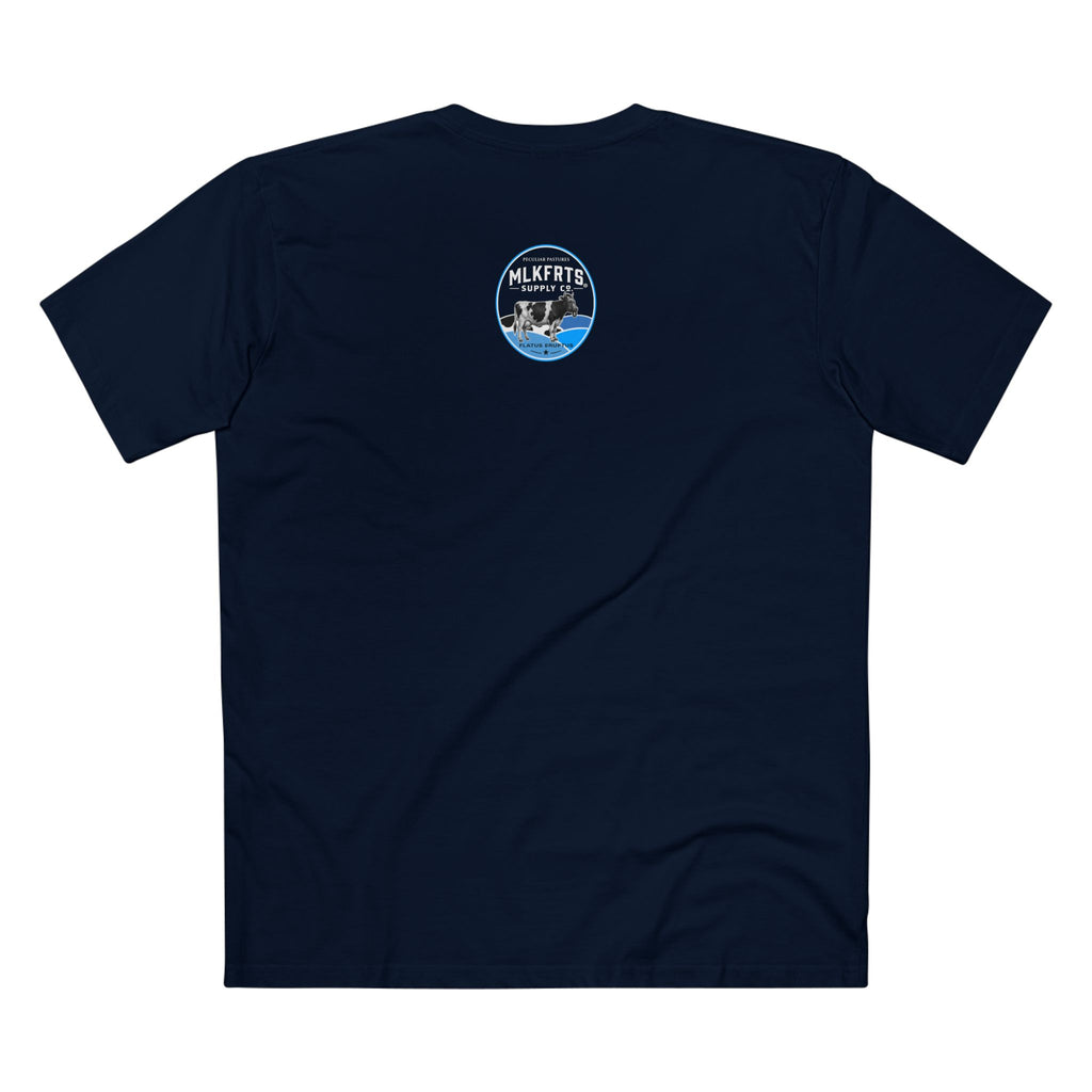 Back of the Navy MLKFRTS Lil' Stinker Tee with the Flatus Eruptus gas-mask cow seal on the upper back
