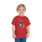 Toddler wearing the Calf of Concern Toddler Tee in Heather Red, front view