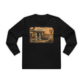Peculiar Gas Station Long Sleeve Tee in Black, front with the vintage milk-pump gas station scene