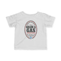 Heather infant tee with an oval "Grade A Gas" seal print, front view