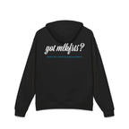 California Barking Spiders Hoodie in black, back: got mlkfrts? in bold script with blame the california barking spiders