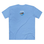 got mlkfrts? Flatus Eruptus Tee in Carolina Blue, back with the Flatus Eruptus gas-mask cow seal on the upper back