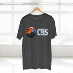 MLKFRTS California Barking Spiders Tee in charcoal on a hanger, front: CBS lockup with the gas-masked spider