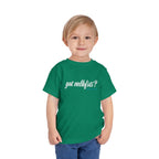 Toddler wearing the got mlkfrts? Toddler Tee in Kelly, got mlkfrts? script on the front