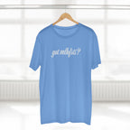 got mlkfrts? Flatus Eruptus Tee in Carolina Blue on a hanger, got mlkfrts? script on the front