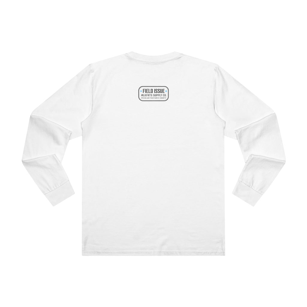 Peculiar Gas Station Long Sleeve Tee in White, back with the Field Issue stamp on the upper back