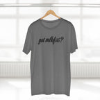 got mlkfrts? Flatus Eruptus Tee in Athletic Heather on a hanger, got mlkfrts? script on the front