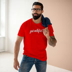 Man wearing the got mlkfrts? Flatus Eruptus Tee in Red, got mlkfrts? script on the front