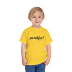 Toddler wearing the got mlkfrts? Toddler Tee in Yellow, got mlkfrts? script on the front