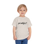Toddler wearing the got mlkfrts? Toddler Tee in Heather Dust, got mlkfrts? script on the front