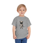 Toddler wearing the Calf of Concern Toddler Tee in Athletic Heather, front view