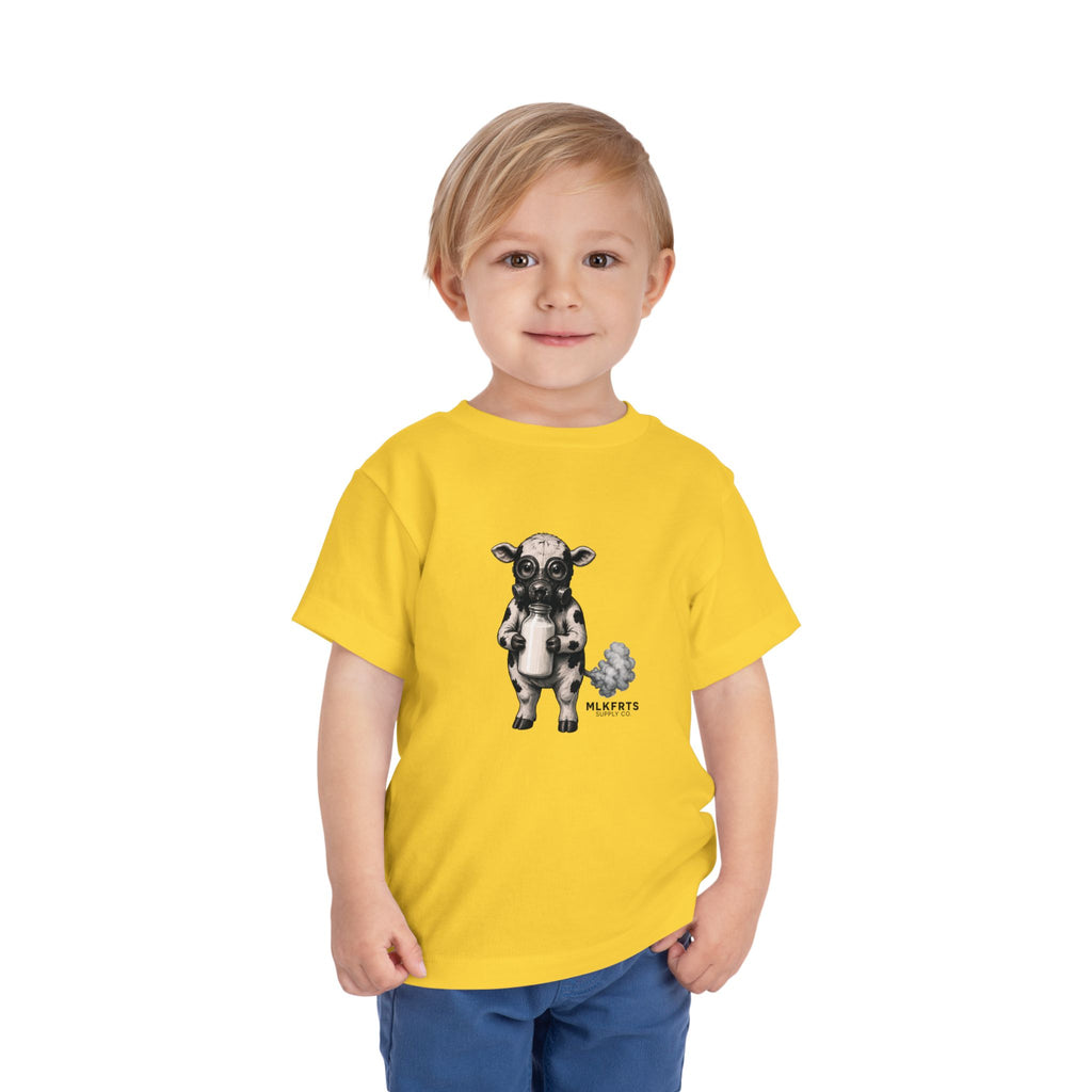 Toddler wearing the Calf of Concern Toddler Tee in Yellow, front view