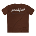 MLKFRTS California Barking Spiders Tee in dark chocolate, back: got mlkfrts? in bold script with blame the california barking spiders