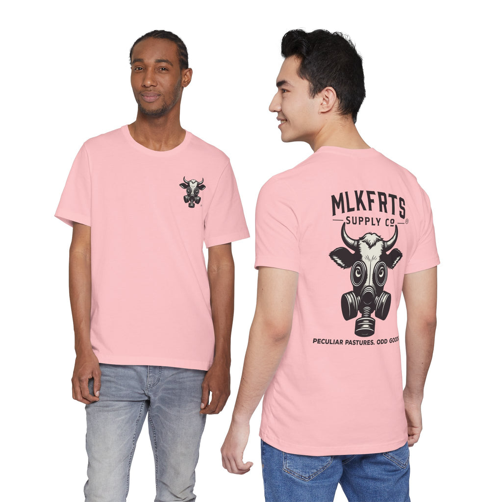 Two models wearing the Pink t-shirt, front and back views