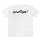 MLKFRTS California Barking Spiders Tee in white, back: got mlkfrts? in bold script with blame the california barking spiders
