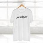 got mlkfrts? Flatus Eruptus Tee in White on a hanger, got mlkfrts? script on the front