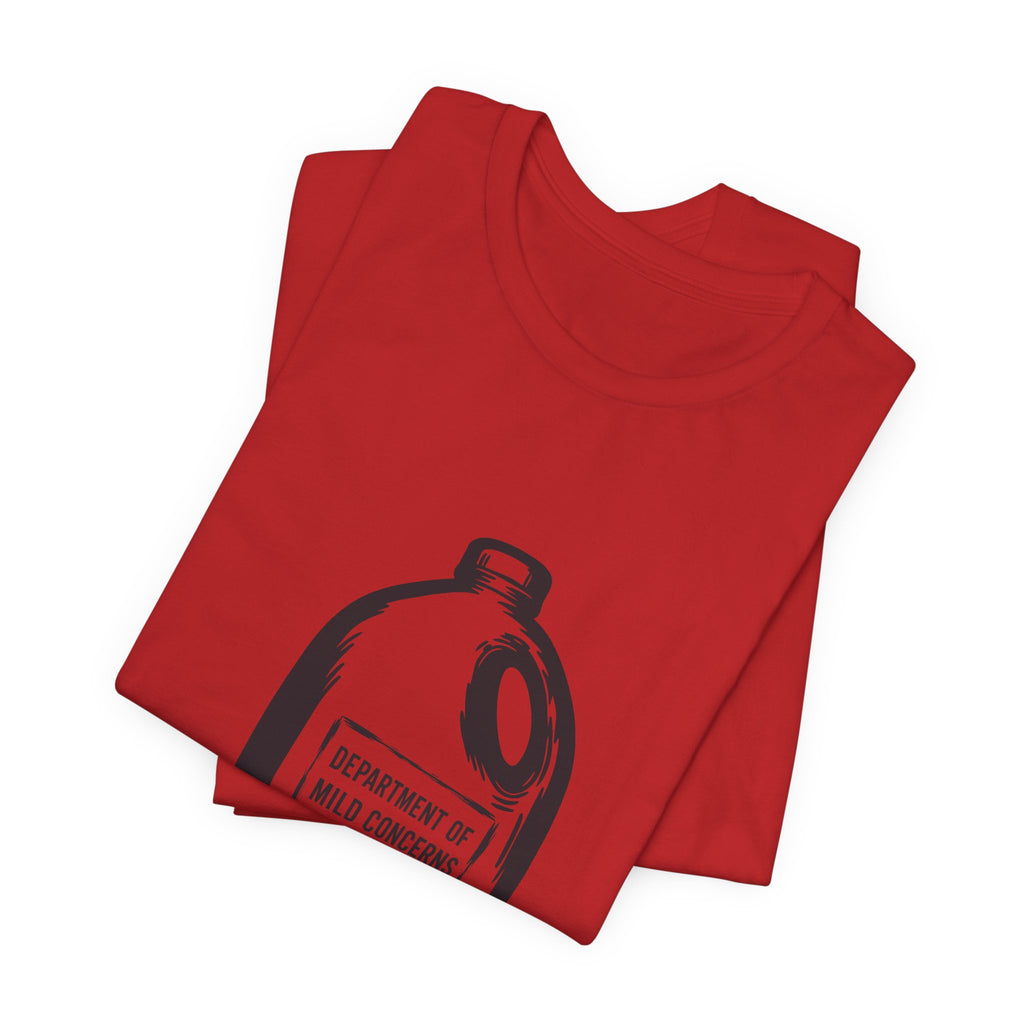 Folded Red t-shirt showing the print