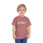Toddler wearing the got mlkfrts? Toddler Tee in Heather Mauve, got mlkfrts? script on the front