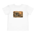 Peculiar Gas Station Toddler Tee in White, front with the vintage milk-pump gas station scene